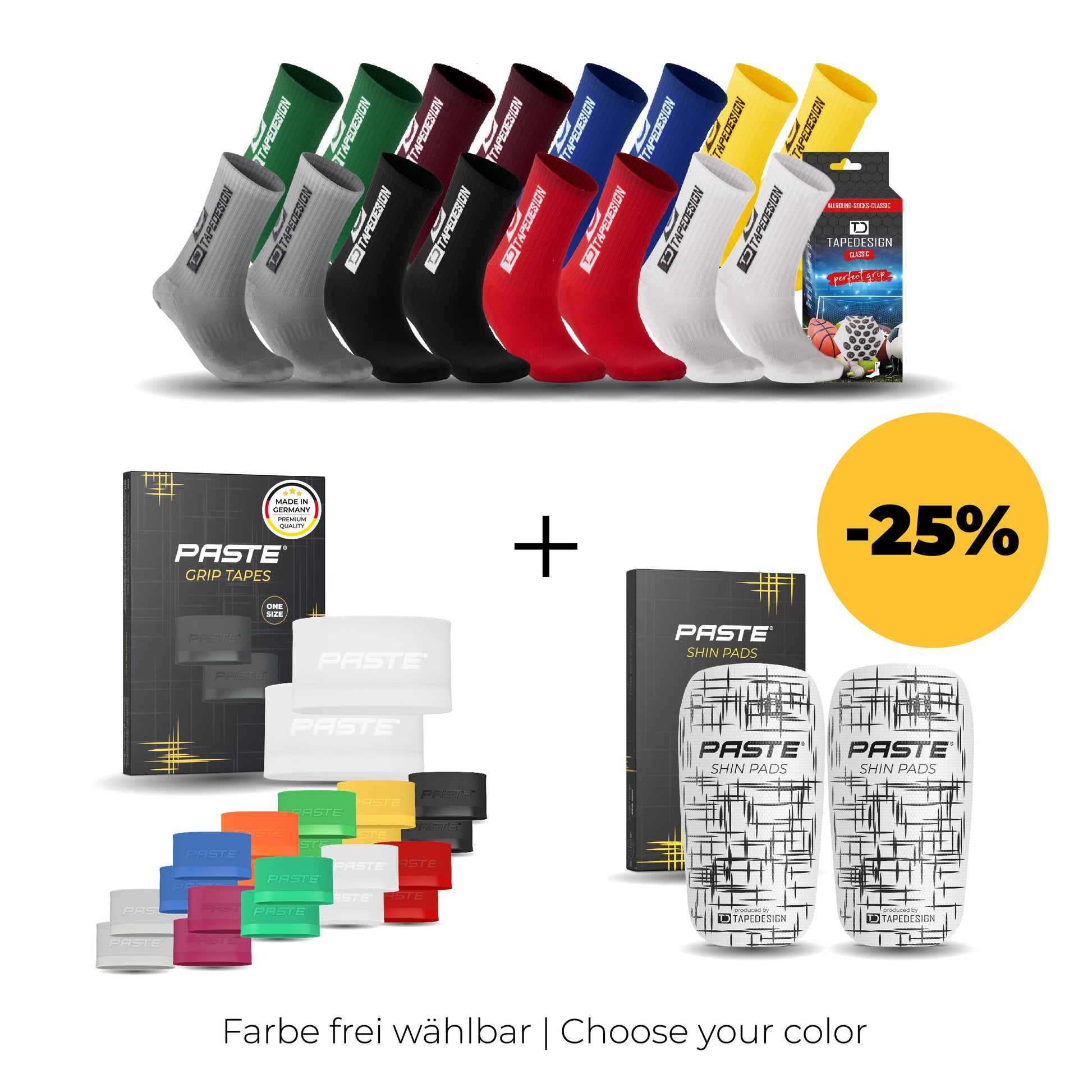 TAPEDESIGN x PASTE Set – Classic Socks, Shin Pads, Grip Tapes