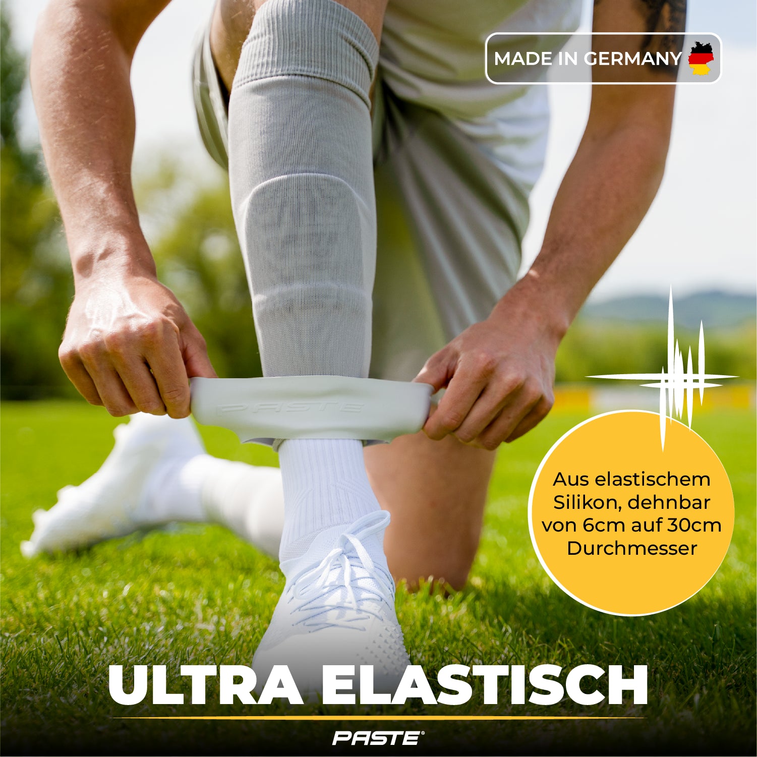 PASTE® Sujeta espinilleras de silicona de fútbol para hombres - Gris