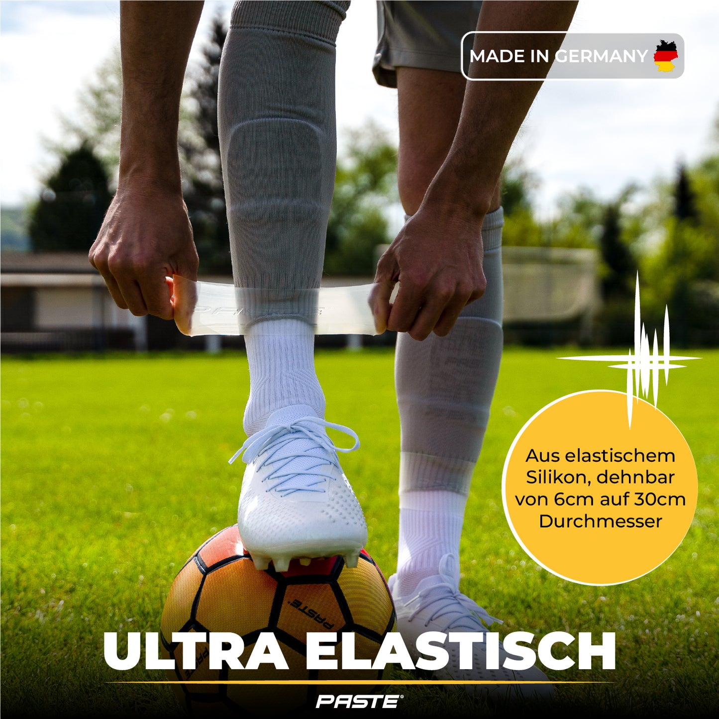 PASTE® Sujeta espinilleras de silicona de fútbol para hombres - Transparente